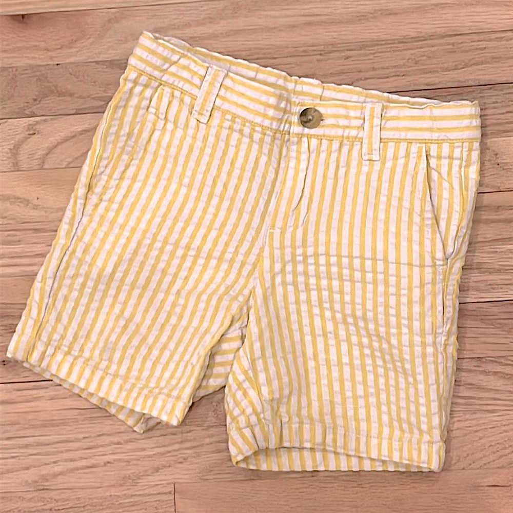 2/$20 Janie & Jack yellow & white seersucker sz3 adjustable shorts